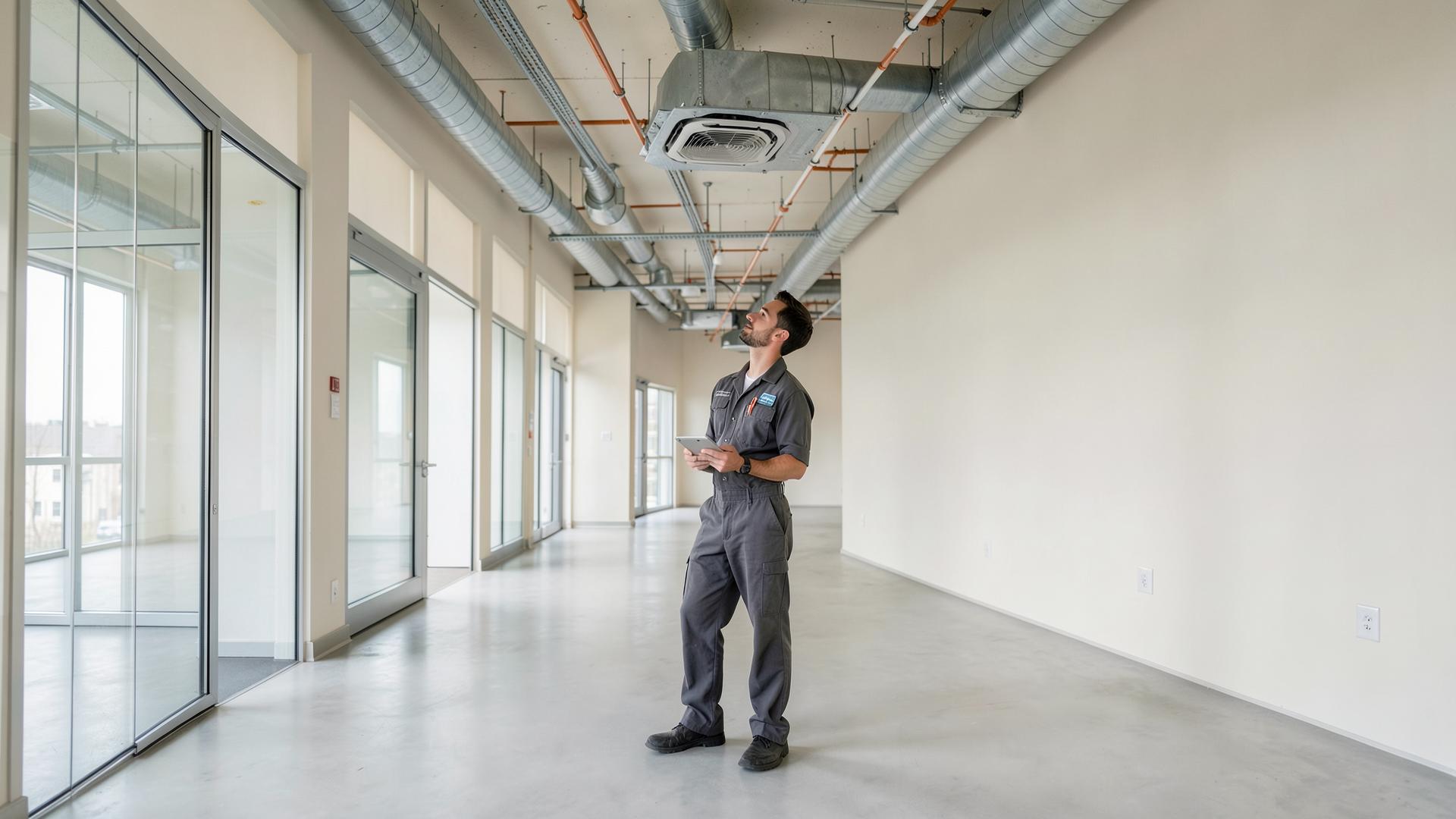 Técnico de mantenimiento revisando las instalaciones de un edificio